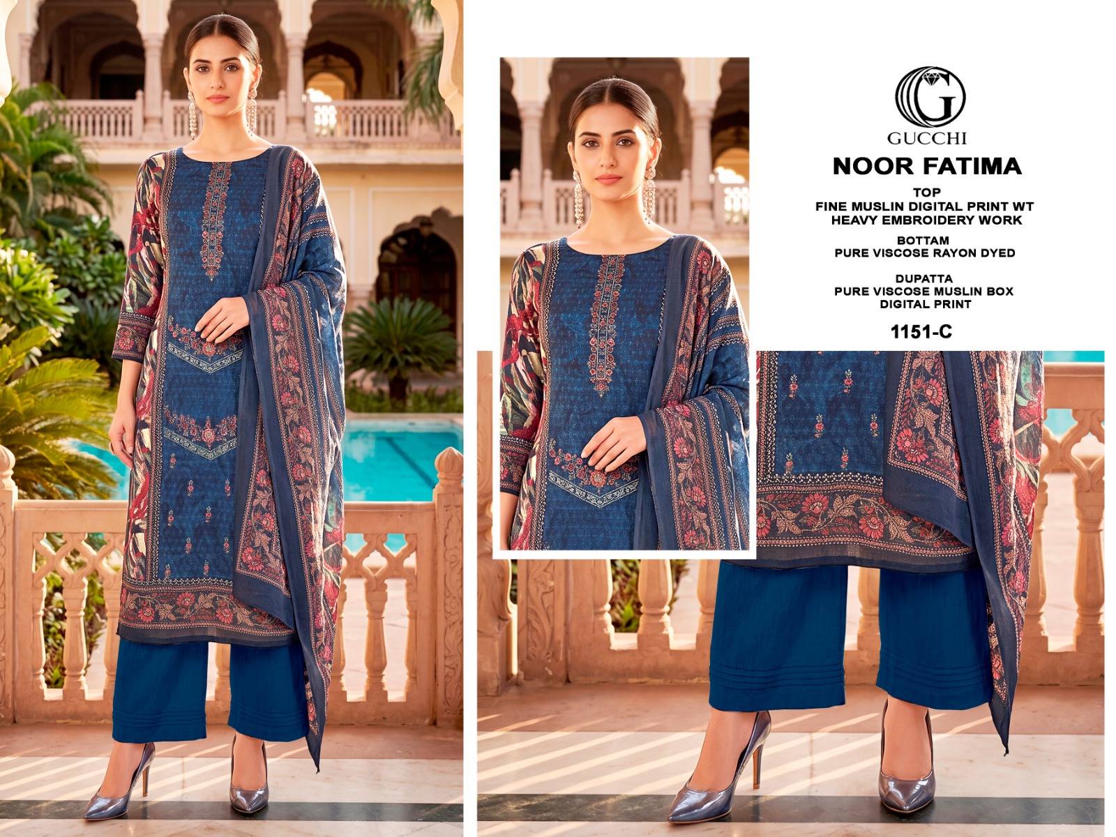 NOOR FATIMA 1151 BY GUCCHI Stylish Beautiful Colourful Pure Viscose Muslin Dresses At Wholesale Price
